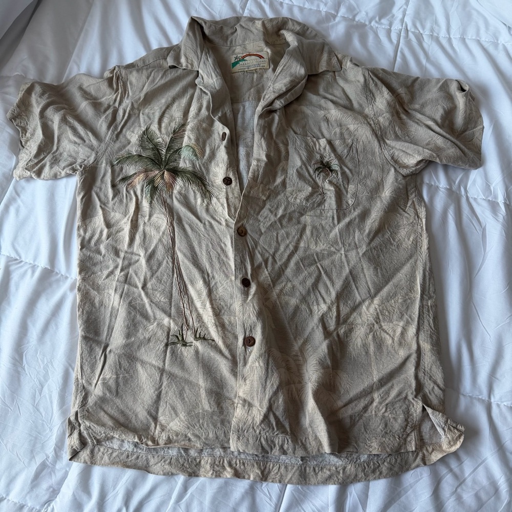 Casual Tan Palm Tree Button Down Shirt